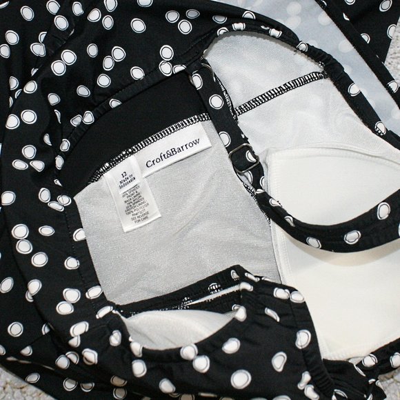 CROFT & BARROW Swimsuit Dress Polka Dot Circles Bathing Suit Black White 12 - Picture 5 of 14